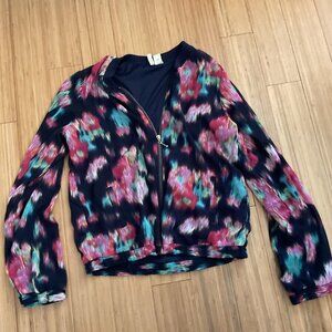Japna Multi Color Ikat Print Zip Up Bomber Jacket Size medium Long Sleeve